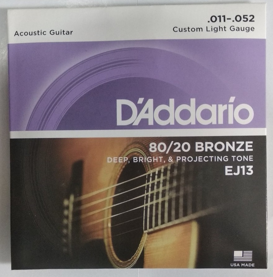 Струни Для Акустичної Гітари D'Addario EJ13 80/20 Bronze Custom Light Acoustic Guitar Strings 11/52