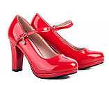 Святкові туфлі на стійких підборах червоні з ремінцем 36, фото 2