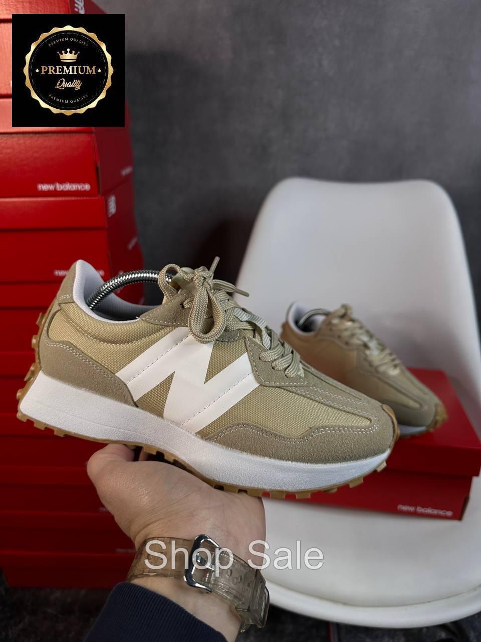 Замшевые женские кроссовки New balance 327 beige , Беговые кроссовки нью баланс 327 бежевые - фото 1 - id-p2120019489