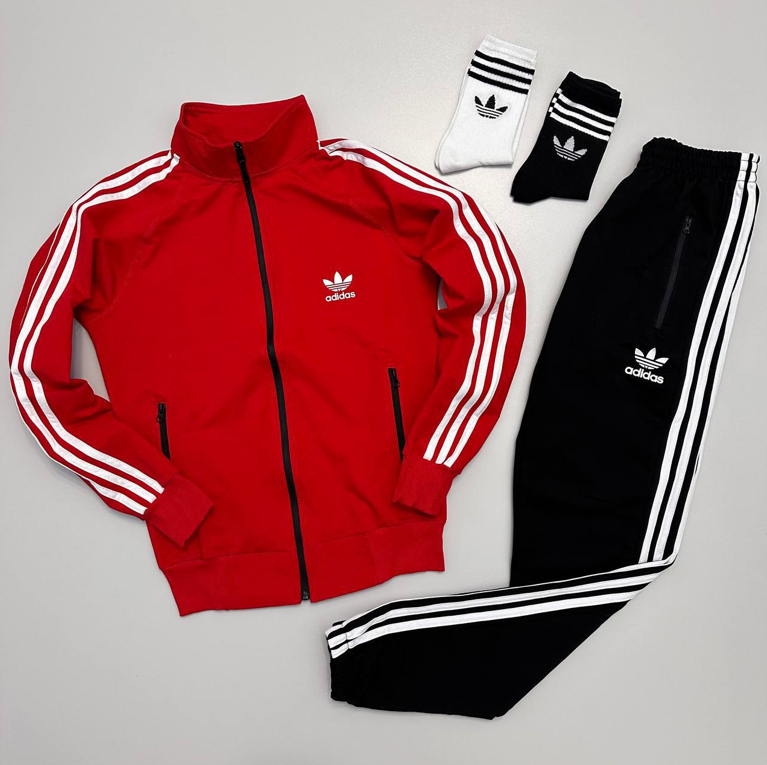 Костюм червоний Адідас спортивний чоловічий Adidas з лампасами кофта штани трикотаж