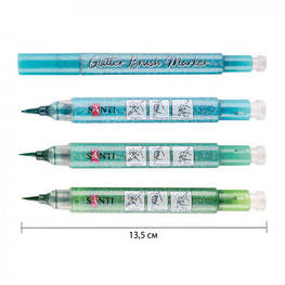 Художній маркер Santi набір акварельних Glitter Brush відтінки зеленого 3 шт (390771)