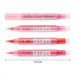 Художній маркер Santi набір акварельних Glitter Brush відтінки червоного 3 шт (390768)