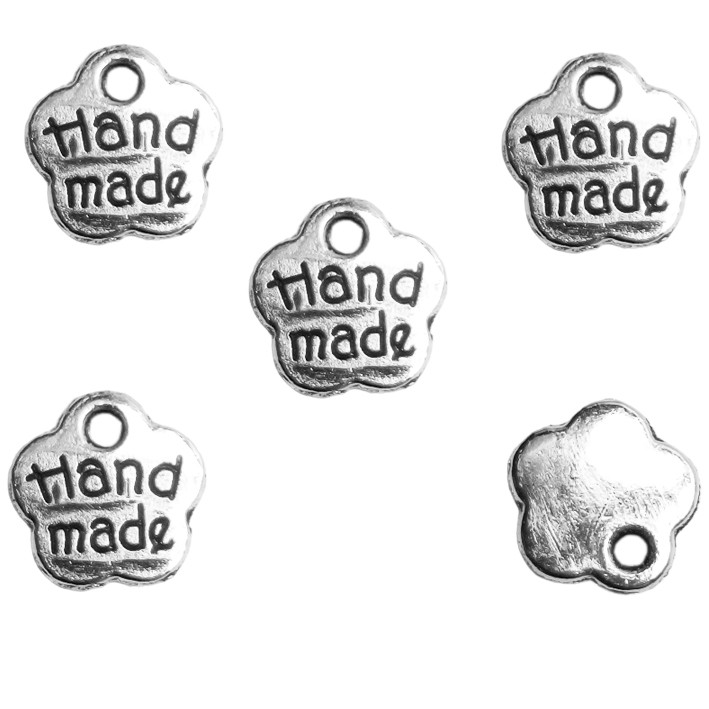 Набір 5 шт Підвіски Кулони 8 мм Квіти Hand Made, Метал Сріблястий, Бірки на Біжутерію, Ярлики, фото 1