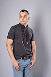 Вишита чоловіча футболка у сірому кольорі із геометричним орнаментом "Тризуб" XL, Бавовна, фото 8
