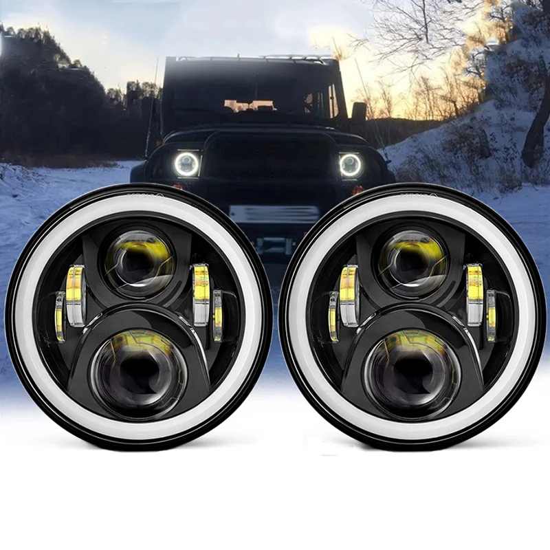 Фари передні основне світло ВАЗ 2101-2121 LED (178 мм 7") 45 W + LENS + ангельські очі + 6діодів