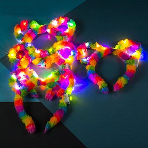 Хутряний обруч, що світиться Ведмедик Веселка Led 12x19см