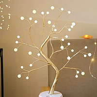 Перлинне дерево світлодіодний настільний нічник Бонсай 50см 36LED батарейки + USB Новорічне прикраса Золото
