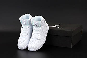 Жіночі кросівки Nike Jordan 1 X High Whte Кеди високі Найк Джордан для дівчат шкіряні білі весна-осень