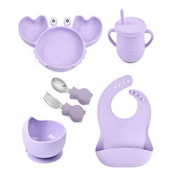 Посуд дитячий силіконовий "Корбік" 6 предметів (вилка, ложка, чашка з трубочкою, слинявчик, тарілки 2 шт.)