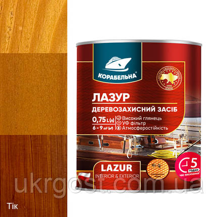 Лазур для дерева з УФ-фільтром Корабельна Тик глянець 2,5 л, фото 1