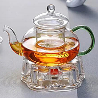 Прозрачный заварочный чайник с подогревом Чайник 600 мл стекло Чайники с подогревом от свечи Чайник заварник