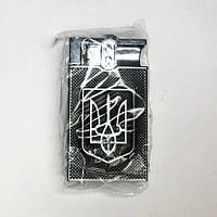 Турбо-Зажигалка карманная Герб Украины, ветрозащитная зажигалка, подарочные зажигалки. HV-447 Цвет: серебро