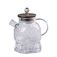 Прозрачный заварочный чайник с подогревом Стеклянный заварник 1000 мл Чайники с подогревом от свечи с крышкой