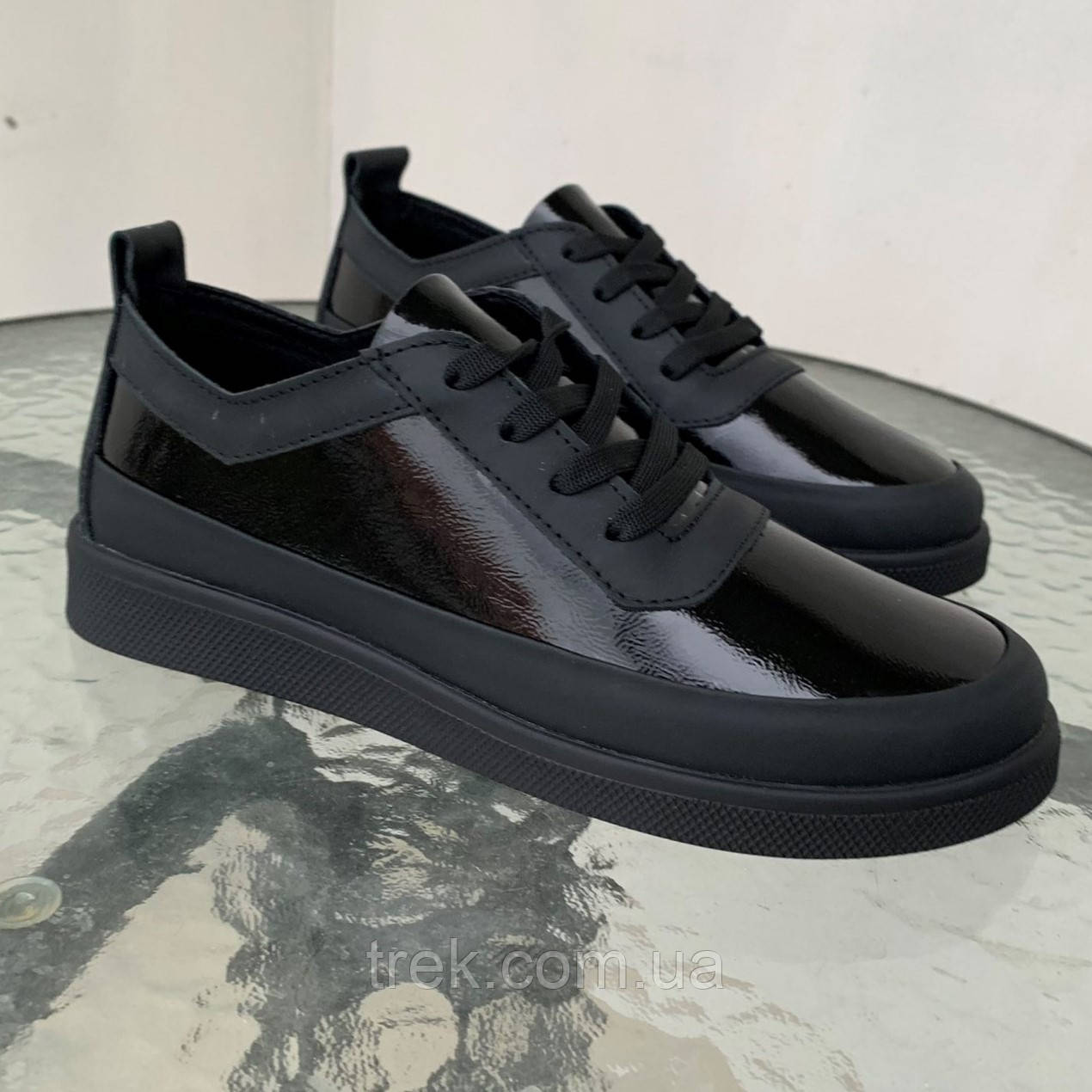 Кеди жіночі шкіряні чорні лак /23474/ 40р, фото 1