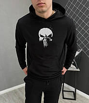Демісезонний спортивний костюм Punisher чорний худі + штани (двонитка), фото 4