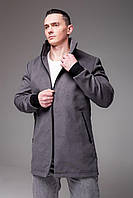 Мужская кашемировая удлиненная весенняя куртка со стойким воротником