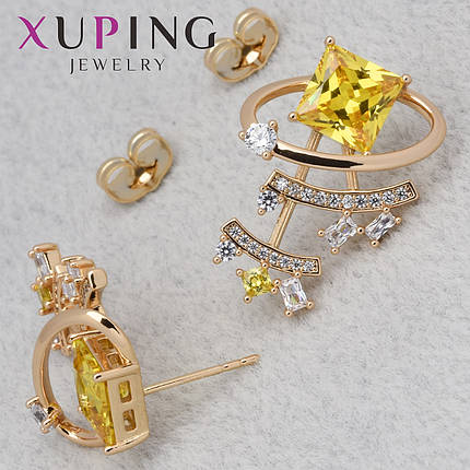 Серьги женские золотистого цвета Xuping Jewelry гвоздики пуссеты цветной циркон размер изделия 25х20 мм, фото 1
