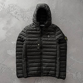 Демісезонна чоловіча куртка чорна Stone Island з капюшоном стильна молодіжна спортивна M