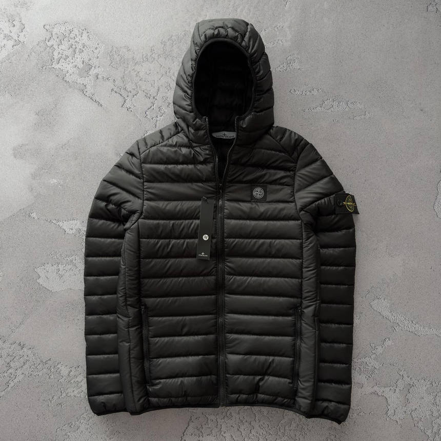 Демісезонна чоловіча куртка чорна Stone Island з капюшоном стильна молодіжна спортивна M, фото 1