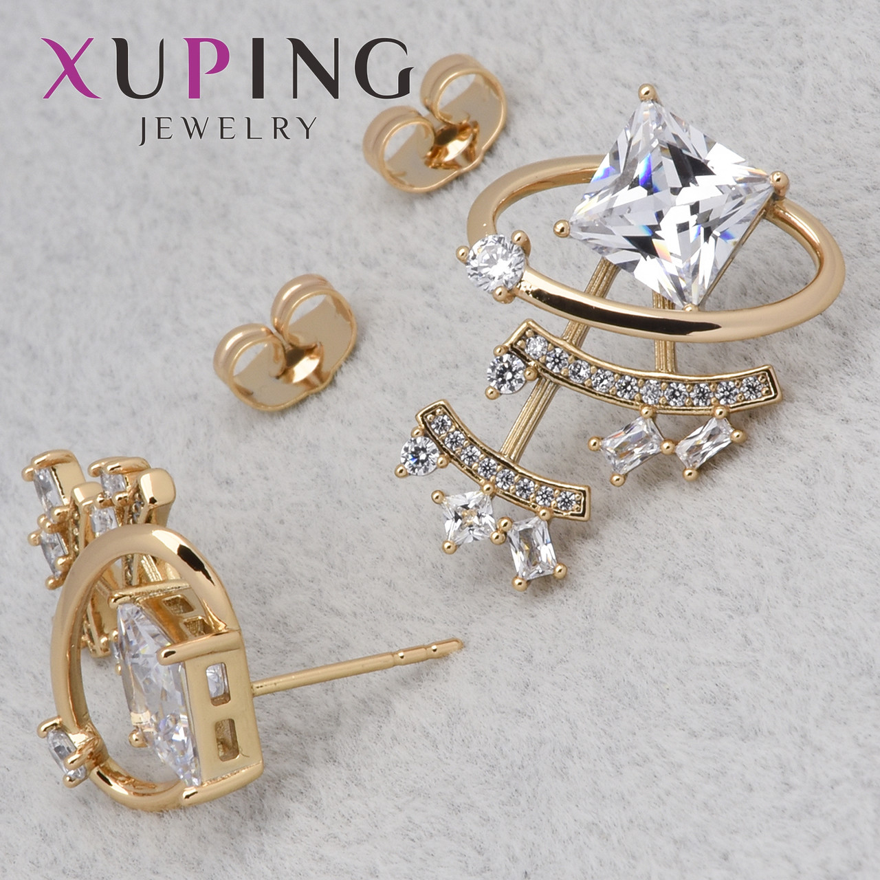Серьги женские золотистого цвета Xuping Jewelry гвоздики пуссеты белый циркон размер изделия 25х20 мм