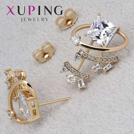 Серьги женские золотистого цвета Xuping Jewelry гвоздики пуссеты белый циркон размер изделия 25х20 мм, фото 1