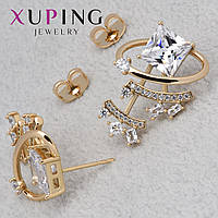 Серьги женские золотистого цвета Xuping Jewelry гвоздики пуссеты белый циркон размер изделия 25х20 мм