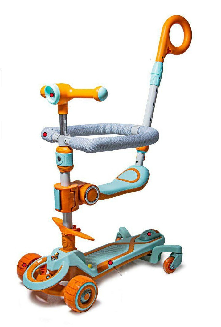 Самокат-біговіл для малюків від 1 року з бортиком Smart N-388 5 в 1. Помаранчевий. З музикою та підсвічуванням