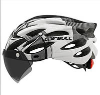 Шлем велосипедный с визором и габаритным LED фонарем M/L (54-61см) Мужской и женский защитный велошлем Белый
