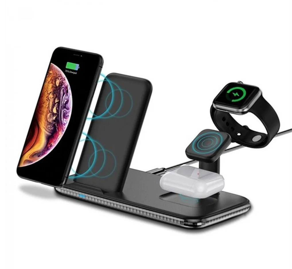 Бездротова зарядка QI док-станція Smart Pro Wireless Charger 2 4в1 для iPhone/Android/Apple Watch/AirPods