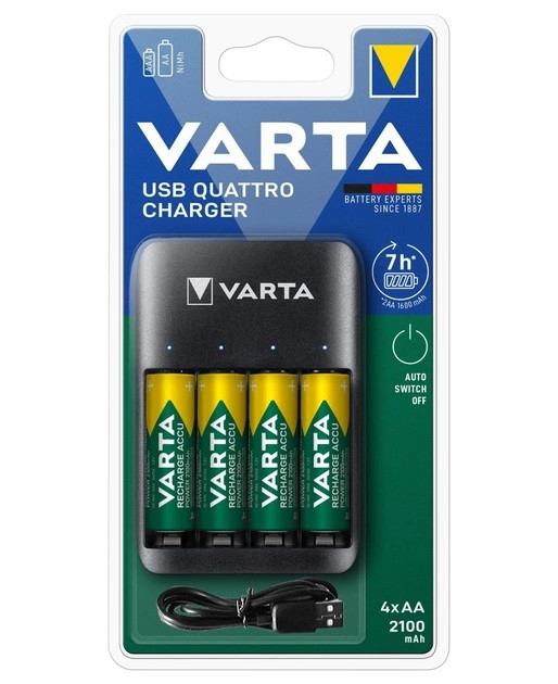Зарядний пристрій VARTA USB QUATTRO CHARGER + 4АА 2100mAh