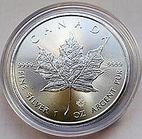 Инвестиционная серебряная монета Кленовый лист, Канада, 2024. Первая с Чарльзом ІІІ