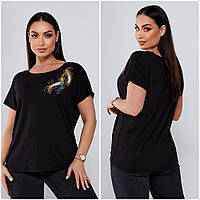Женская футболка, черная футболка женская , летняя, красивая, модная новинка р- 50-54 турецкая вискоза