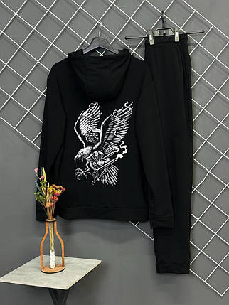 Демісезонний спортивний костюм Eagle чорний худі + штани (двонитка), фото 1