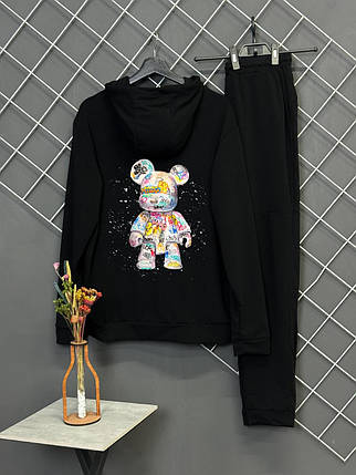 Демісезонний спортивний костюм Bearbrick чорний худі + штани (двонитка), фото 1