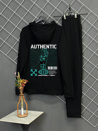 Демісезонний спортивний костюм Autentic чорний худі + штани (двонитка), фото 1