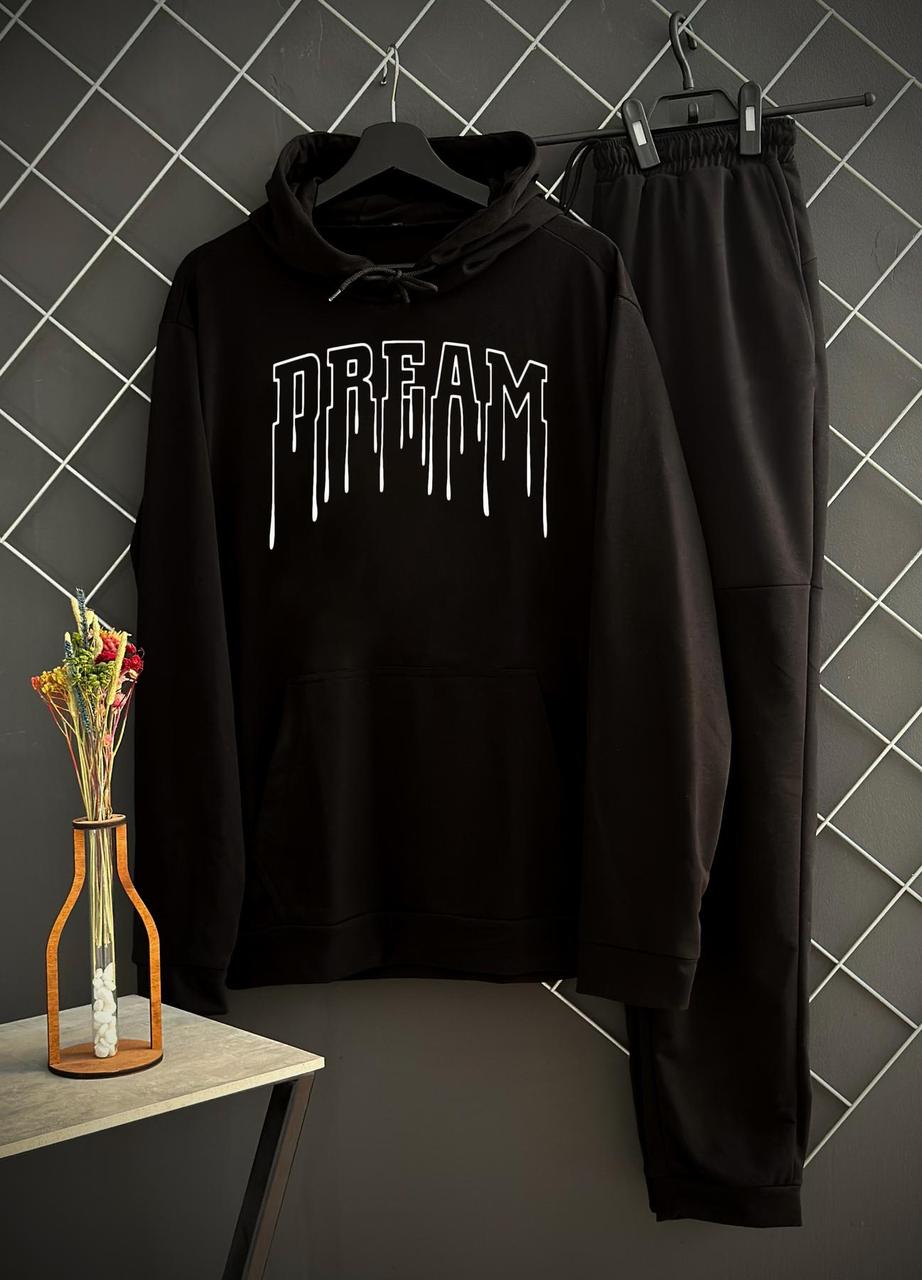 Демісезонний спортивний костюм Dream чорне худі + штани (двонитка)