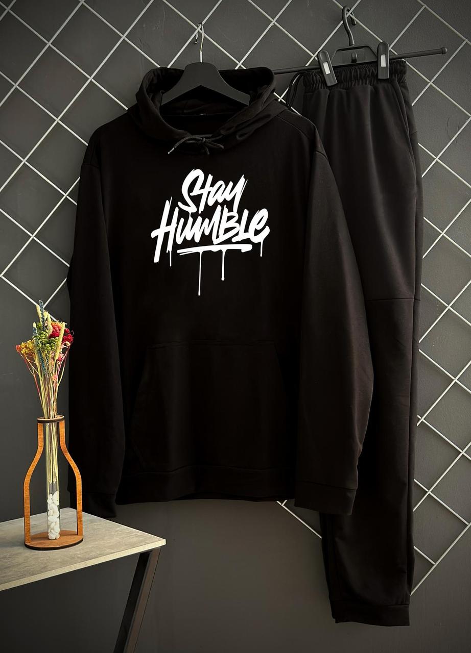 Демісезонний спортивний костюм Stay Humble чорний худі + штани (двонитка)