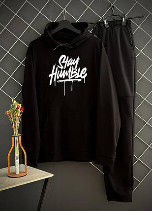 Демісезонний спортивний костюм Stay Humble чорний худі + штани (двонитка), фото 1