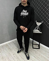 Демісезонний спортивний костюм Stay Humble чорний худі + штани (двонитка), фото 3