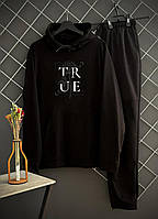 Демісезонний спортивний костюм TRUE чорний худі + штани (двонитка)