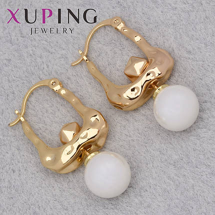 Серьги женские серебристого цвета Xuping Jewelry застёжка булавка с жемчужинками размер изделия 33х6 мм, фото 3