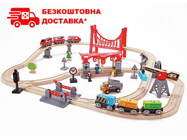 Залізниця Hape Місто 51 деталь (E3730) (іграшкова дитяча залізна дорога)