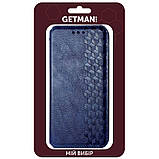 Шкіряний чохол книжка GETMAN Cubic (PU) для ZTE Blade v2020 Синій, Штучна шкіра, Слот для візитки, фото 6