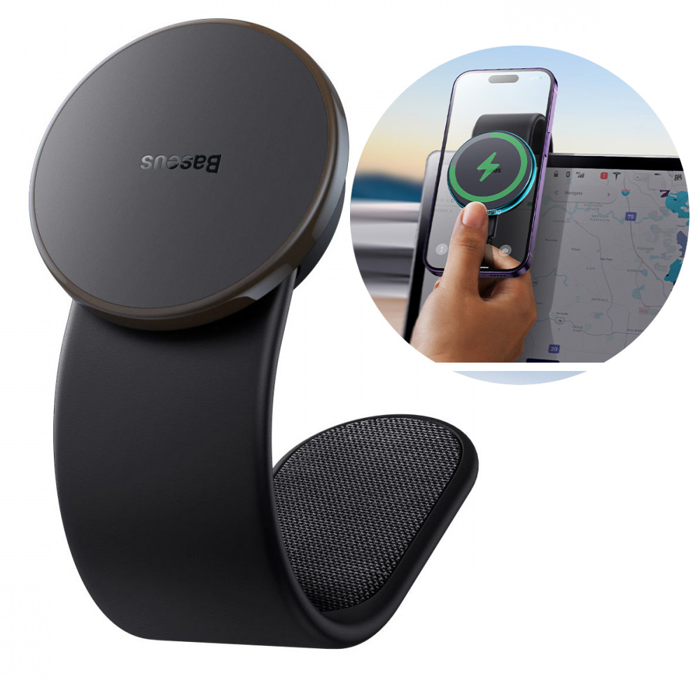 Тримач з бездротовою зарядкою в авто для Iphone 15/14/13 Baseus Magnetic Cluster C02 Pro (гнучкий). Black