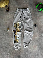 Мужские спортивные штаны с рисунком и надписями (серые) хлопковые шикарные молодежные спортивки Турция МоMX33