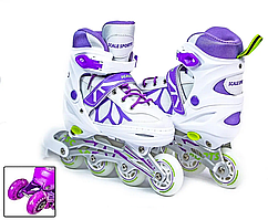Ролики розсувні дитячі з переставними колесами Scale Sports 601B Біло-фіолетові, розмір 29-33