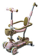 Триколісний самокат-біговіл з бортиком Dinosaur 5 в 1. Рожевий. Для дітей від 1 року. З музикою та підсвічуванням