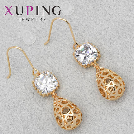 Серьги женские золотистого цвета Xuping Jewelry застёжка петля кристаллы сваровски размер изделия 45 мм, фото 1