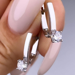 Срібні сережки родовані з фіанітами (1,8 см) РН-260, фото 1