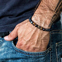 Чоловічий браслет із натуральних каменів, кам'яний браслет з агату чорний